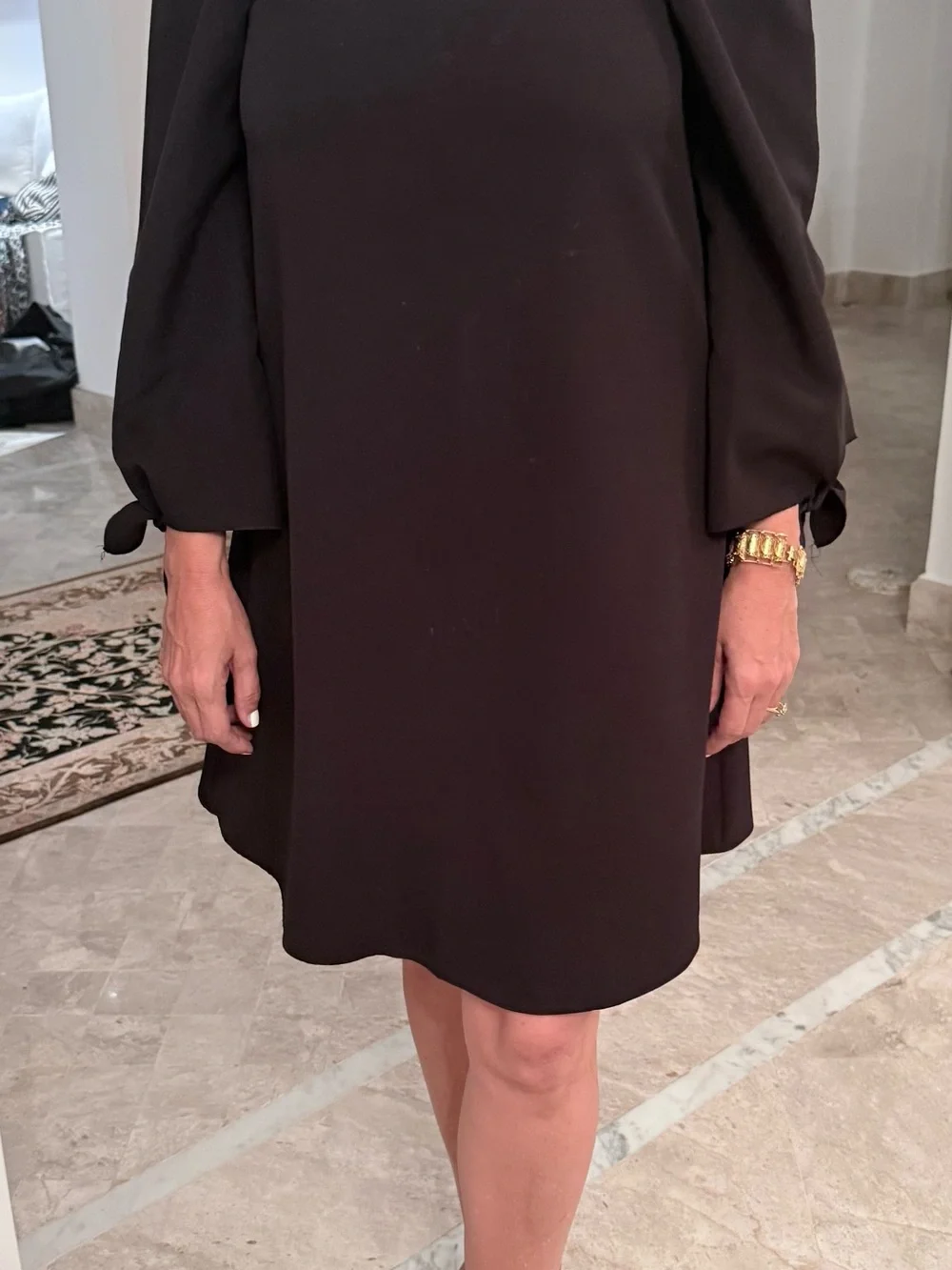 Mango Black Mini Dress with Tied Cuffs